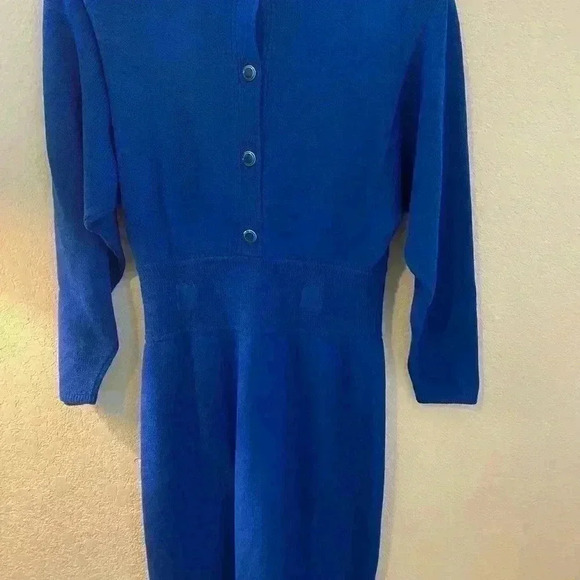 Vintage St. John By Marie Gray Knit Cobalt Blue Button Front Midi Dress Size 8 - Picture 11 of 11